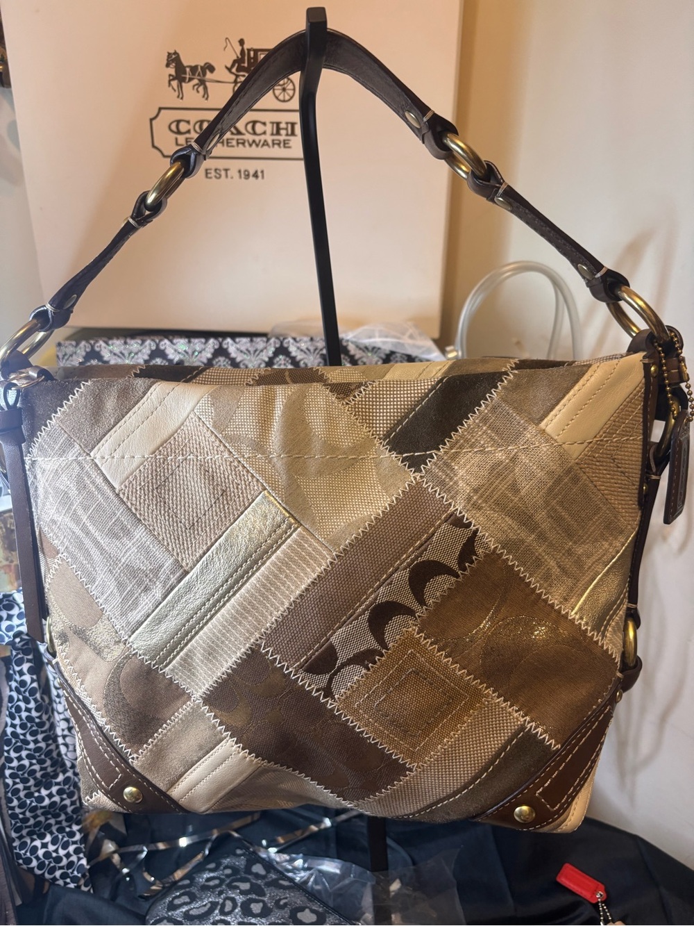 Coach Metallic Patchwork Hobo in Gold and Brown Tones